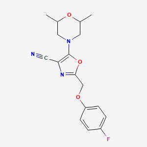 5-(2,6-dimethyl-4-morpholinyl)-2-[(4-fluorophenoxy)methyl]-1,3-oxazole-4-carbonitrile