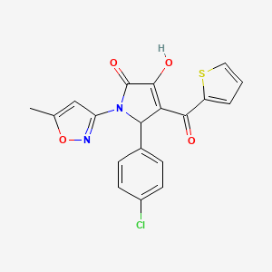 molecular formula C19H13ClN2O4S B4099634 (4E)-5-(4-chlorophenyl)-4-[hydroxy(thiophen-2-yl)methylidene]-1-(5-methyl-1,2-oxazol-3-yl)pyrrolidine-2,3-dione 