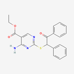 Ethyl 4-amino-2-[(2-oxo-1,2-diphenylethyl)sulfanyl]-5-pyrimidinecarboxylate