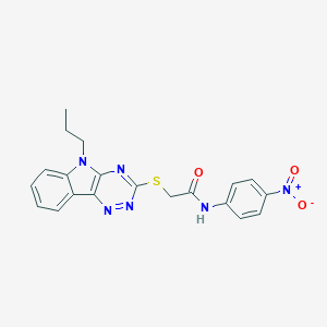 molecular formula C20H18N6O3S B409972 N-(4-nitrophenyl)-2-[(5-propyl-5H-[1,2,4]triazino[5,6-b]indol-3-yl)sulfanyl]acetamide 