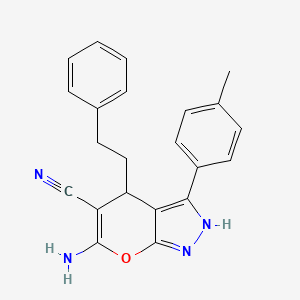 6-Amino-3-(4-methylphenyl)-4-(2-phenylethyl)-2,4-dihydropyrano[2,3-c]pyrazole-5-carbonitrile