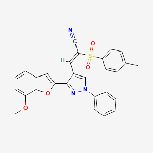 3-[3-(7-methoxy-1-benzofuran-2-yl)-1-phenyl-1H-pyrazol-4-yl]-2-[(4-methylphenyl)sulfonyl]acrylonitrile