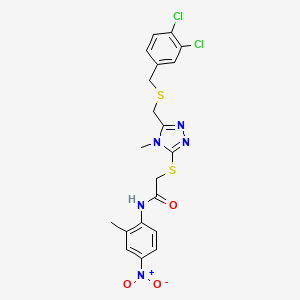 2-[[5-[(3,4-dichlorophenyl)methylsulfanylmethyl]-4-methyl-1,2,4-triazol-3-yl]sulfanyl]-N-(2-methyl-4-nitrophenyl)acetamide