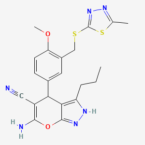 molecular formula C21H22N6O2S2 B4099950 6-Amino-4-[4-methoxy-3-[(5-methyl-1,3,4-thiadiazol-2-yl)sulfanylmethyl]phenyl]-3-propyl-2,4-dihydropyrano[2,3-c]pyrazole-5-carbonitrile 