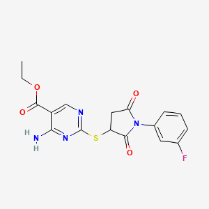 Ethyl 4-amino-2-{[1-(3-fluorophenyl)-2,5-dioxopyrrolidin-3-yl]sulfanyl}pyrimidine-5-carboxylate