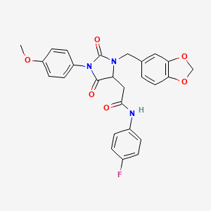 2-[3-(1,3-benzodioxol-5-ylmethyl)-1-(4-methoxyphenyl)-2,5-dioxo-4-imidazolidinyl]-N-(4-fluorophenyl)acetamide