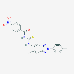 molecular formula C22H18N6O3S B410017 N-{[6-methyl-2-(4-methylphenyl)-2H-benzotriazol-5-yl]carbamothioyl}-4-nitrobenzamide 