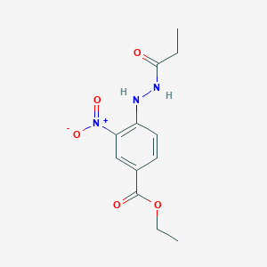 molecular formula C12H15N3O5 B410025 Ethyl 3-nitro-4-(2-propanoylhydrazinyl)benzoate 