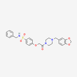 molecular formula C27H29N3O6S B4100335 4-[2-[4-(1,3-benzodioxol-5-ylmethyl)piperazin-1-yl]-2-oxoethoxy]-N-benzylbenzenesulfonamide 