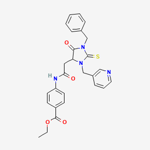 molecular formula C27H26N4O4S B4100446 Ethyl 4-({[1-benzyl-5-oxo-3-(pyridin-3-ylmethyl)-2-thioxoimidazolidin-4-yl]acetyl}amino)benzoate 