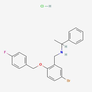 N-[[5-bromo-2-[(4-fluorophenyl)methoxy]phenyl]methyl]-1-phenylethanamine;hydrochloride