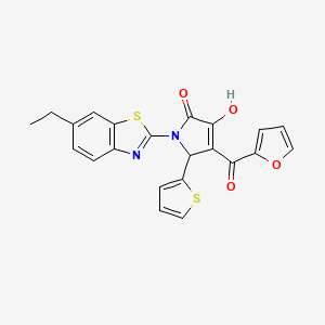 (4E)-1-(6-ethyl-1,3-benzothiazol-2-yl)-4-[furan-2-yl(hydroxy)methylidene]-5-(thiophen-2-yl)pyrrolidine-2,3-dione