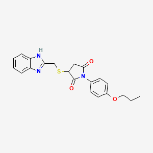 molecular formula C21H21N3O3S B4100578 3-[(1H-1,3-BENZIMIDAZOL-2-YLMETHYL)SULFANYL]-1-(4-PROPOXYPHENYL)DIHYDRO-1H-PYRROLE-2,5-DIONE 