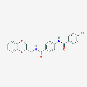 molecular formula C23H19ClN2O4 B4100801 4-[(4-chlorobenzoyl)amino]-N-(2,3-dihydro-1,4-benzodioxin-3-ylmethyl)benzamide 