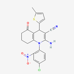 molecular formula C21H17ClN4O3S B4101098 2-amino-1-(4-chloro-2-nitrophenyl)-4-(5-methyl-2-thienyl)-5-oxo-1,4,5,6,7,8-hexahydro-3-quinolinecarbonitrile 