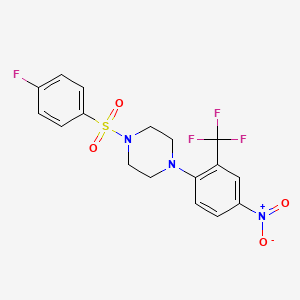 molecular formula C17H15F4N3O4S B4101148 1-[(4-fluorophenyl)sulfonyl]-4-[4-nitro-2-(trifluoromethyl)phenyl]piperazine 