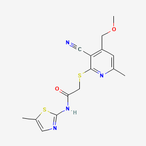 2-[3-cyano-4-(methoxymethyl)-6-methylpyridin-2-yl]sulfanyl-N-(5-methyl-1,3-thiazol-2-yl)acetamide