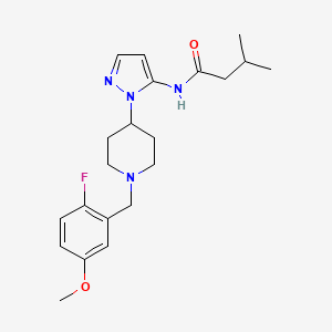 molecular formula C21H29FN4O2 B4101322 N-{1-[1-(2-fluoro-5-methoxybenzyl)-4-piperidinyl]-1H-pyrazol-5-yl}-3-methylbutanamide 