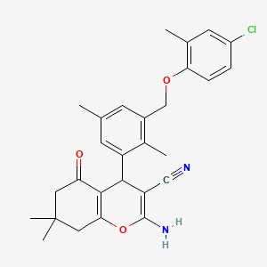 2-AMINO-4-{3-[(4-CHLORO-2-METHYLPHENOXY)METHYL]-2,5-DIMETHYLPHENYL}-7,7-DIMETHYL-5-OXO-5,6,7,8-TETRAHYDRO-4H-CHROMEN-3-YL CYANIDE