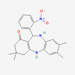 molecular formula C23H25N3O3 B4101377 3,3,7,8-tetramethyl-11-(2-nitrophenyl)-2,3,4,5,10,11-hexahydro-1H-dibenzo[b,e][1,4]diazepin-1-one 