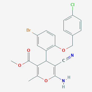 molecular formula C22H18BrClN2O4 B4101393 methyl 6-amino-4-{5-bromo-2-[(4-chlorobenzyl)oxy]phenyl}-5-cyano-2-methyl-4H-pyran-3-carboxylate 