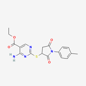 ethyl 4-amino-2-{[1-(4-methylphenyl)-2,5-dioxo-3-pyrrolidinyl]thio}-5-pyrimidinecarboxylate