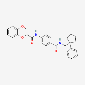 molecular formula C28H28N2O4 B4101687 N-[4-({[(1-phenylcyclopentyl)methyl]amino}carbonyl)phenyl]-2,3-dihydro-1,4-benzodioxine-2-carboxamide 