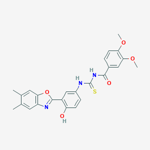 molecular formula C25H23N3O5S B410170 N-{[3-(5,6-dimethyl-1,3-benzoxazol-2-yl)-4-hydroxyphenyl]carbamothioyl}-3,4-dimethoxybenzamide 