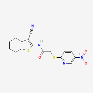 molecular formula C16H14N4O3S2 B4101797 N-(3-cyano-4,5,6,7-tetrahydro-1-benzothien-2-yl)-2-[(5-nitro-2-pyridinyl)thio]acetamide 