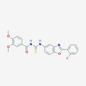 molecular formula C23H18FN3O4S B410208 N-{[2-(2-fluorophenyl)-1,3-benzoxazol-5-yl]carbamothioyl}-3,4-dimethoxybenzamide 
