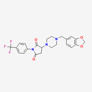 molecular formula C23H22F3N3O4 B4102139 3-[4-(1,3-benzodioxol-5-ylmethyl)-1-piperazinyl]-1-[4-(trifluoromethyl)phenyl]-2,5-pyrrolidinedione 