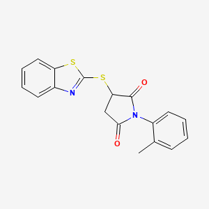 molecular formula C18H14N2O2S2 B4102147 3-(1,3-Benzothiazol-2-ylsulfanyl)-1-(2-methylphenyl)pyrrolidine-2,5-dione 