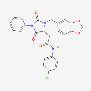 molecular formula C25H20ClN3O5 B4102156 2-[3-(1,3-benzodioxol-5-ylmethyl)-2,5-dioxo-1-phenyl-4-imidazolidinyl]-N-(4-chlorophenyl)acetamide 