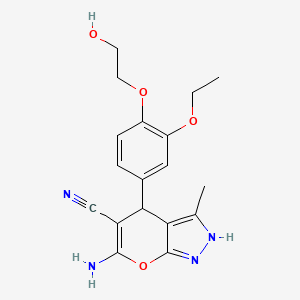 molecular formula C18H20N4O4 B4102805 6-amino-4-[3-ethoxy-4-(2-hydroxyethoxy)phenyl]-3-methyl-1,4-dihydropyrano[2,3-c]pyrazole-5-carbonitrile 