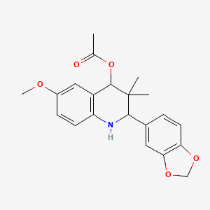 molecular formula C21H23NO5 B4103050 2-(1,3-benzodioxol-5-yl)-6-methoxy-3,3-dimethyl-1,2,3,4-tetrahydro-4-quinolinyl acetate 