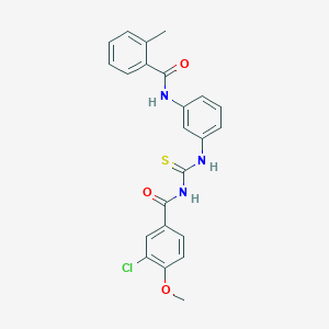 molecular formula C23H20ClN3O3S B410309 3-chloro-4-methoxy-N-[(3-{[(2-methylphenyl)carbonyl]amino}phenyl)carbamothioyl]benzamide 