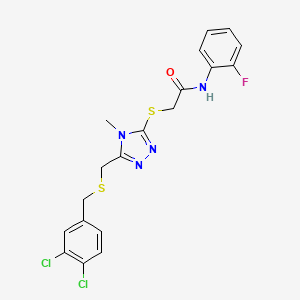 2-[[5-[(3,4-dichlorophenyl)methylsulfanylmethyl]-4-methyl-1,2,4-triazol-3-yl]sulfanyl]-N-(2-fluorophenyl)acetamide