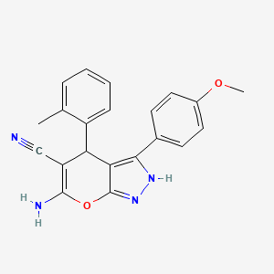 molecular formula C21H18N4O2 B4103277 6-amino-3-(4-methoxyphenyl)-4-(2-methylphenyl)-1,4-dihydropyrano[2,3-c]pyrazole-5-carbonitrile 