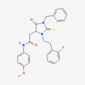 2-{1-benzyl-3-[2-(2-fluorophenyl)ethyl]-5-oxo-2-thioxo-4-imidazolidinyl}-N-(4-methoxyphenyl)acetamide