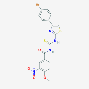 molecular formula C18H13BrN4O4S2 B410332 N-{[4-(4-bromophenyl)-1,3-thiazol-2-yl]carbamothioyl}-4-methoxy-3-nitrobenzamide 