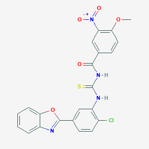molecular formula C22H15ClN4O5S B410341 N-[5-(1,3-benzoxazol-2-yl)-2-chlorophenyl]-N'-{3-nitro-4-methoxybenzoyl}thiourea 