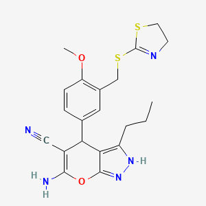 molecular formula C21H23N5O2S2 B4103424 6-amino-4-{3-[(4,5-dihydro-1,3-thiazol-2-ylthio)methyl]-4-methoxyphenyl}-3-propyl-1,4-dihydropyrano[2,3-c]pyrazole-5-carbonitrile 