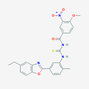 molecular formula C25H22N4O5S B410344 N-{[5-(5-ethyl-1,3-benzoxazol-2-yl)-2-methylphenyl]carbamothioyl}-4-methoxy-3-nitrobenzamide 