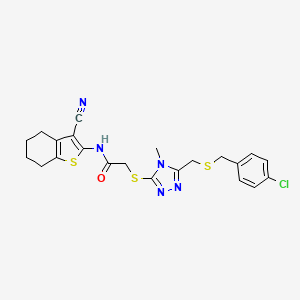 molecular formula C22H22ClN5OS3 B4103446 2-[[5-[(4-chlorophenyl)methylsulfanylmethyl]-4-methyl-1,2,4-triazol-3-yl]sulfanyl]-N-(3-cyano-4,5,6,7-tetrahydro-1-benzothiophen-2-yl)acetamide 