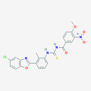 molecular formula C23H17ClN4O5S B410346 N-{[3-(5-chloro-1,3-benzoxazol-2-yl)-2-methylphenyl]carbamothioyl}-4-methoxy-3-nitrobenzamide CAS No. 333739-16-5