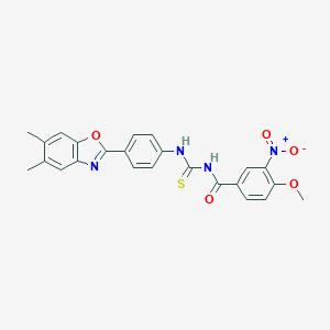 molecular formula C24H20N4O5S B410353 N-{[4-(5,6-dimethyl-1,3-benzoxazol-2-yl)phenyl]carbamothioyl}-4-methoxy-3-nitrobenzamide 