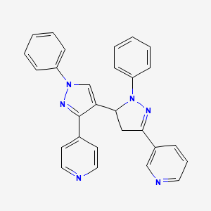 molecular formula C28H22N6 B4103747 1',2-diphenyl-5-(3-pyridinyl)-3'-(4-pyridinyl)-3,4-dihydro-1'H,2H-3,4'-bipyrazole 