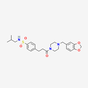 molecular formula C25H33N3O5S B4103752 4-{3-[4-(1,3-benzodioxol-5-ylmethyl)-1-piperazinyl]-3-oxopropyl}-N-isobutylbenzenesulfonamide 