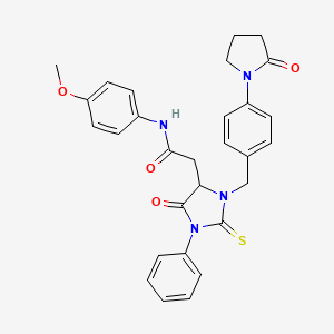 N-(4-methoxyphenyl)-2-{5-oxo-3-[4-(2-oxo-1-pyrrolidinyl)benzyl]-1-phenyl-2-thioxo-4-imidazolidinyl}acetamide