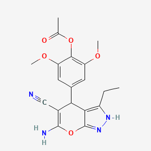 molecular formula C19H20N4O5 B4103854 4-(6-amino-5-cyano-3-ethyl-1,4-dihydropyrano[2,3-c]pyrazol-4-yl)-2,6-dimethoxyphenyl acetate 